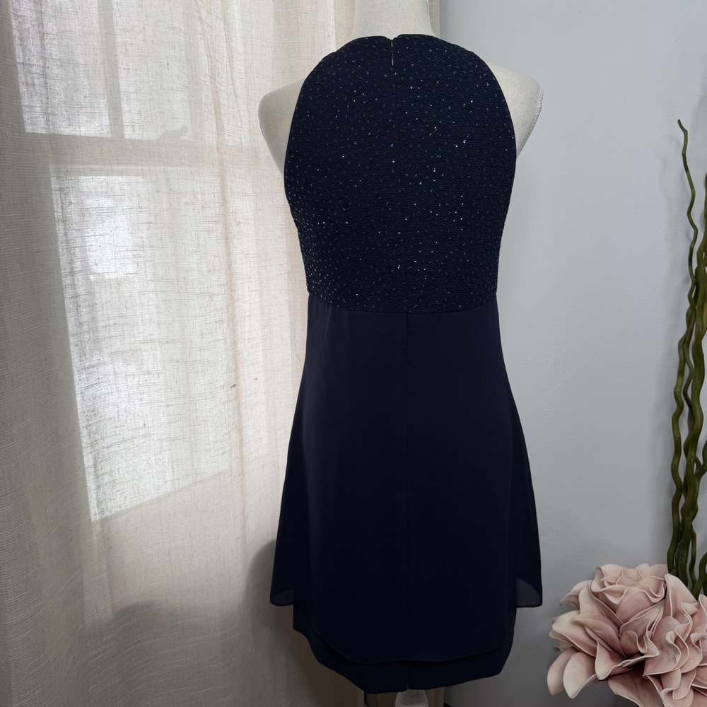 90s Y2K Vintage David Warren Glitter Dress Sparkles Navy Blue Women's Size 6 - Picture 3 of 11